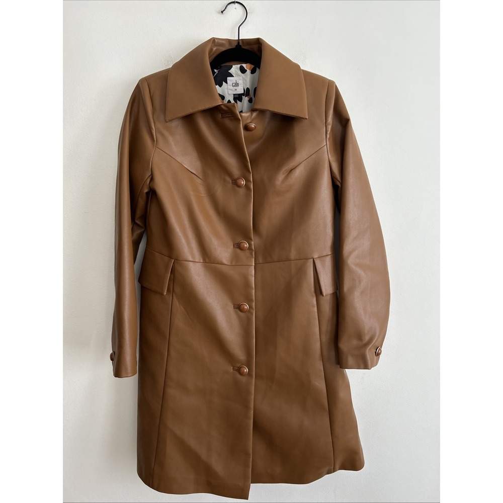 Cabi Joplin Jacket Caramel Faux Leather Animal Print Lining Sz XS Retail $239